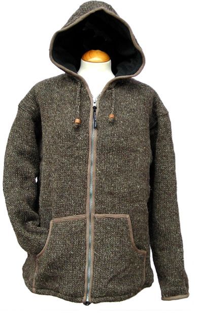 Fleece Lined Wool Hooded Jacket at Black Yak
